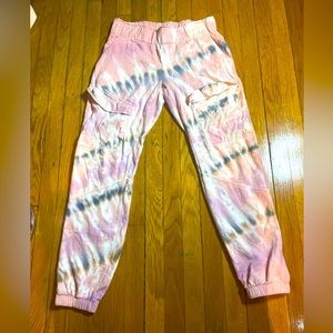 nwot pink/gold/blue Young Fabulous and Broke cargo sweatpants/joggers. sz small.